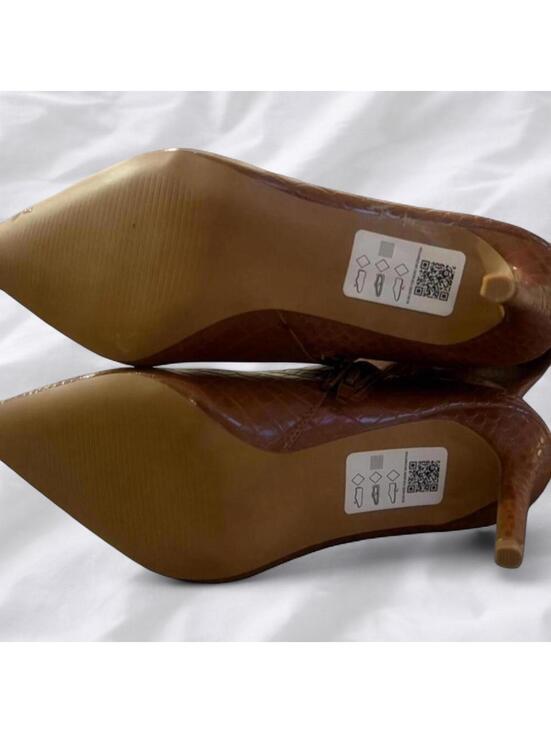 Brown croc embossed knee high stiletto boots pointed toe + zipper back. - Picture 5 of 5